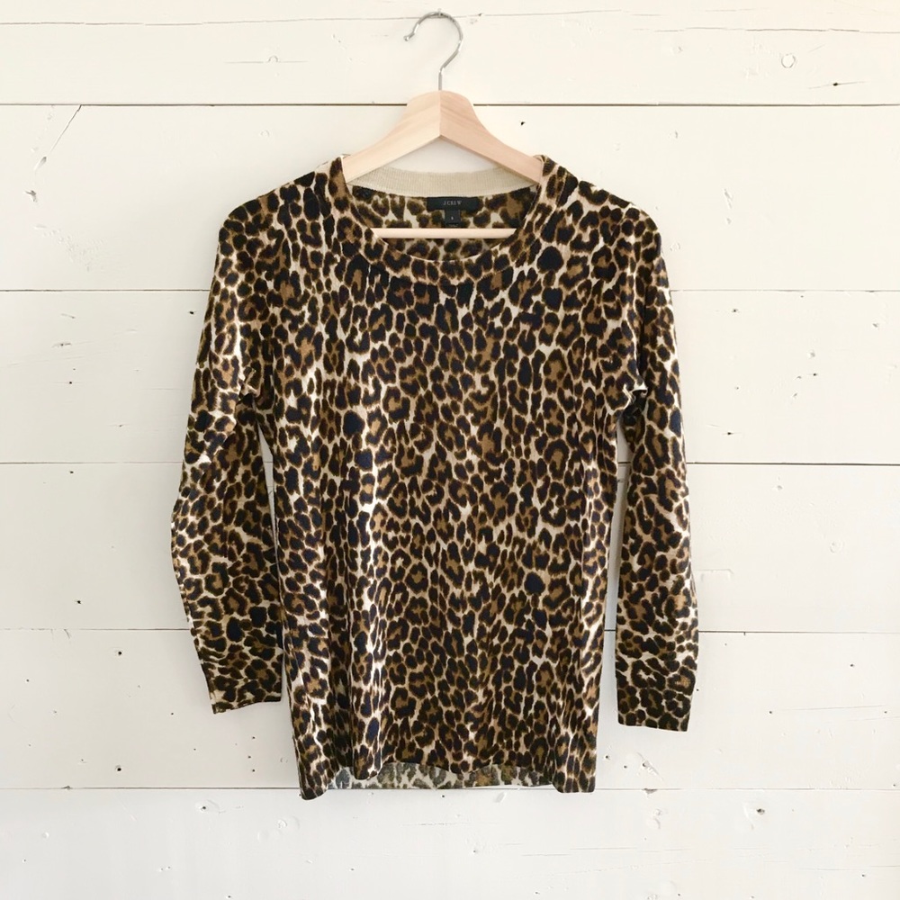 J. Crew Leopard Print 100% Merino Wool Sweater